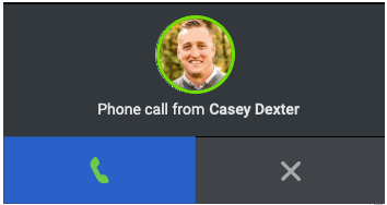 Incoming call alert with the accept and decline icons