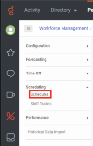 Activity menu - click Schedules