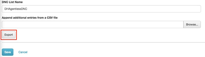 Figure shows button used to export records from a DNC list.