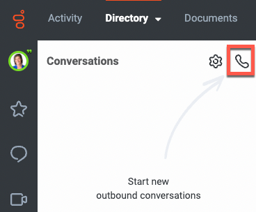 The Interactions panel with the place a call on behalf of queue icon