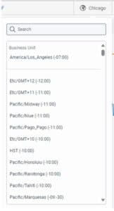Lists the available timezones along with time zone difference.