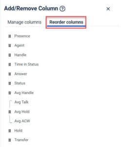 Reorder columns from within the column picker in performance views