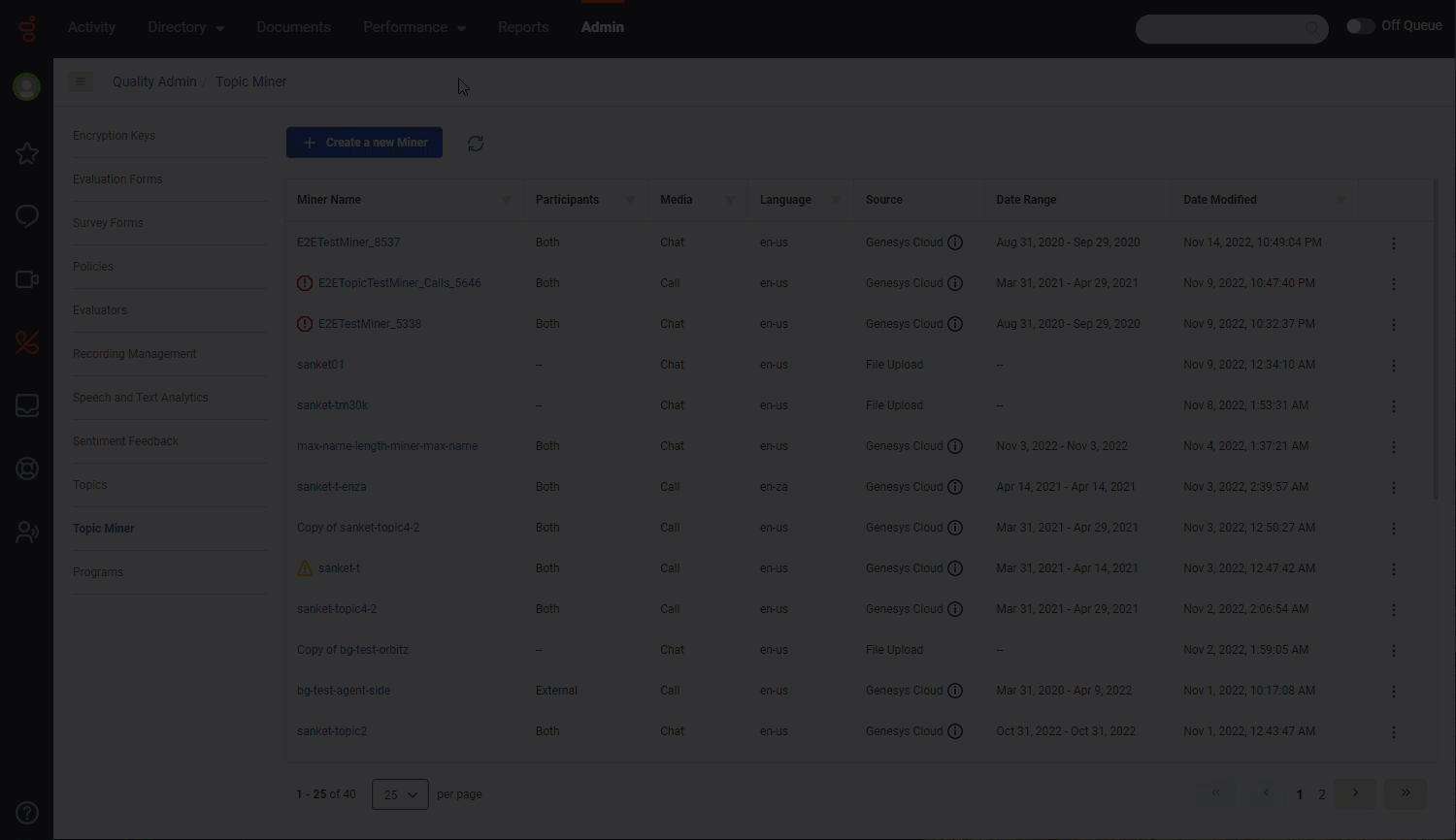 Create a miner from an external source