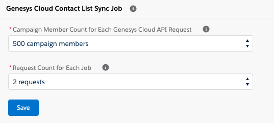 Genesys Cloud Contact List Sync Job section for Campaign Management in Salesforce