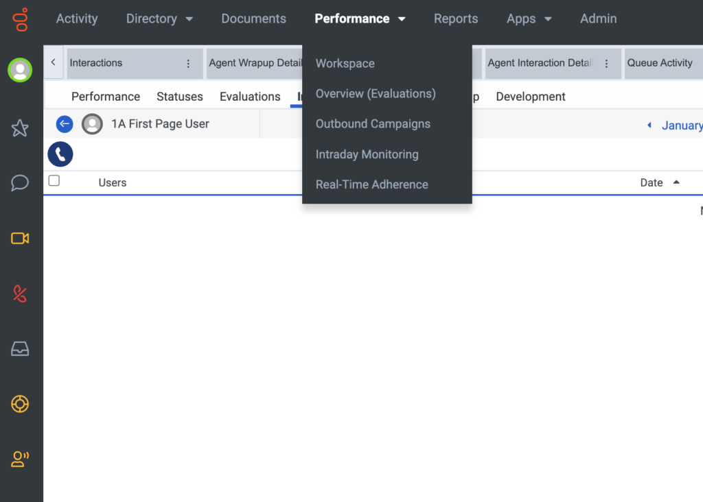 Navigate to Performance > Workspace