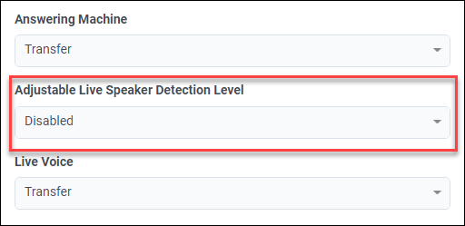 Figure shows the Adjustable Live speaker detection level dropdown box