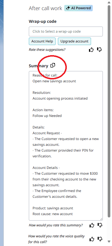 This image is a screeshot of the after call work widget in the CX Cloud from Genesys and Salesforce integration.