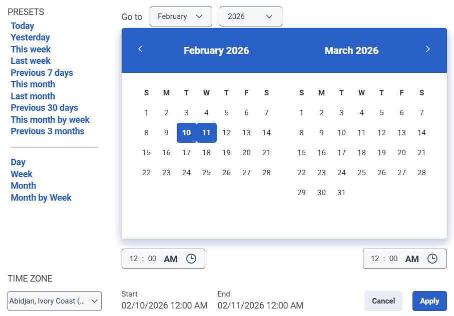 Date filter with 3 months preset