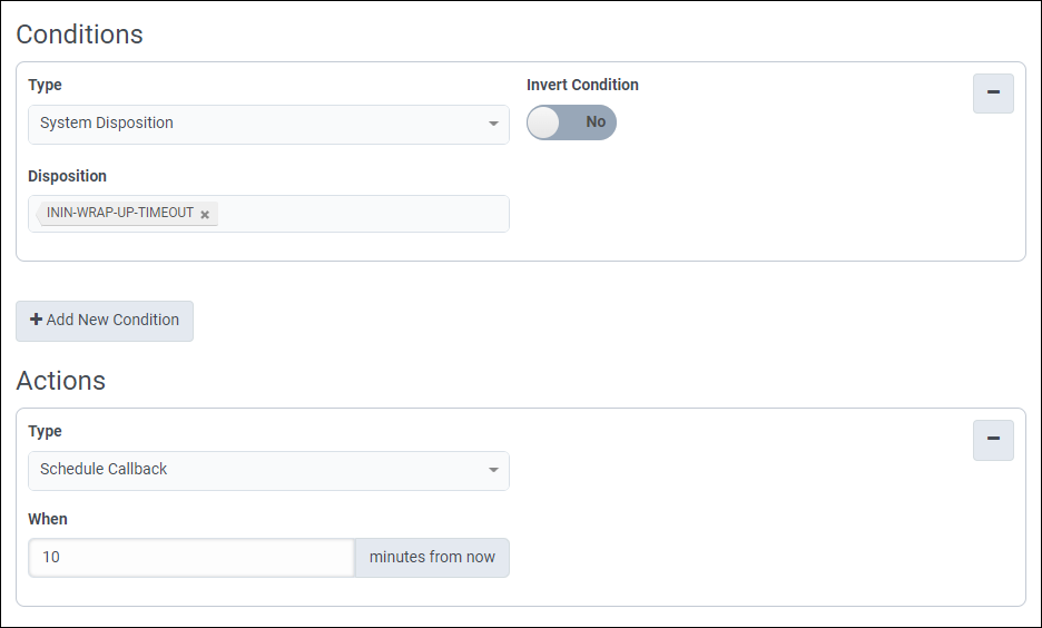 Displays the system disposition for wrap-up rule conditions