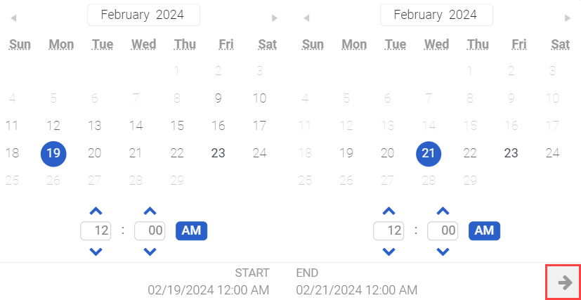Image of the date picker in audit viewer
