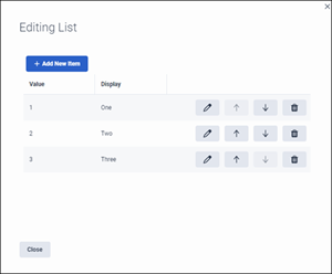 Figure shows the editing list window that summarizes the items added to the dropdown list.