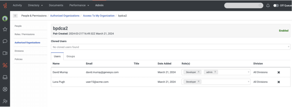 Current authorized users UI