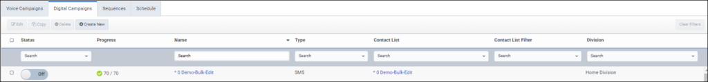 Figure shows the columns in the Digital Campaigns view