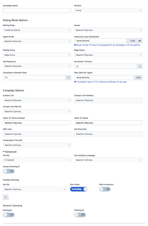 Figure shows the campaign editor for the Predictive dialing mode