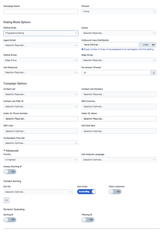 Figure shows the campaign editor for the Progressive dialing mode