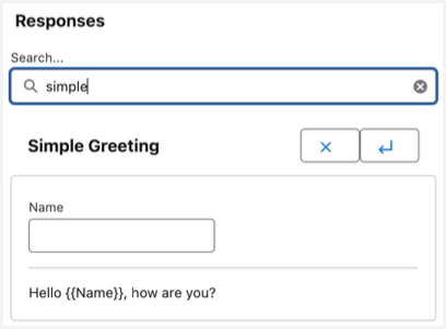This image is a screenshot of the Canned Response with a variable in CX Cloud, Digital and AI utility.