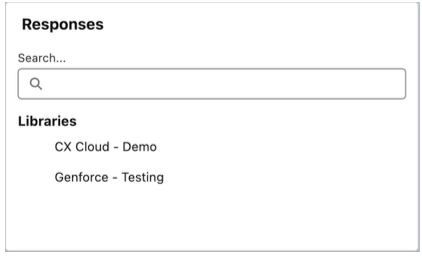 This image is a screenshot of the Canned Responses in CX Cloud, Digital and AI utility.