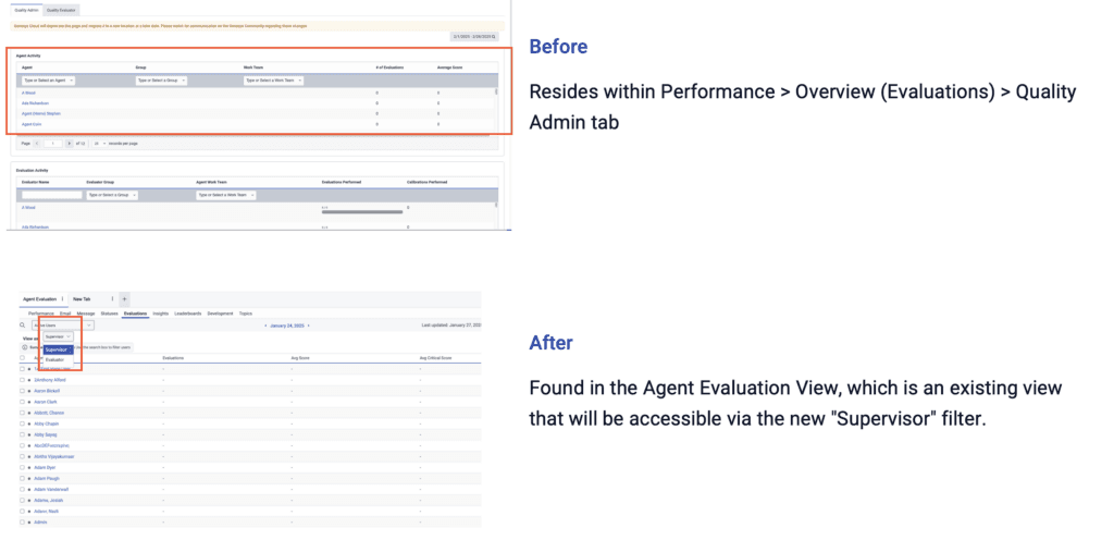 Agent activity table - Quality Admin