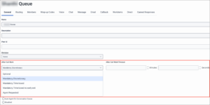 This image is a screenshot of the after call work settings highlighted for a Genesys Cloud queue.