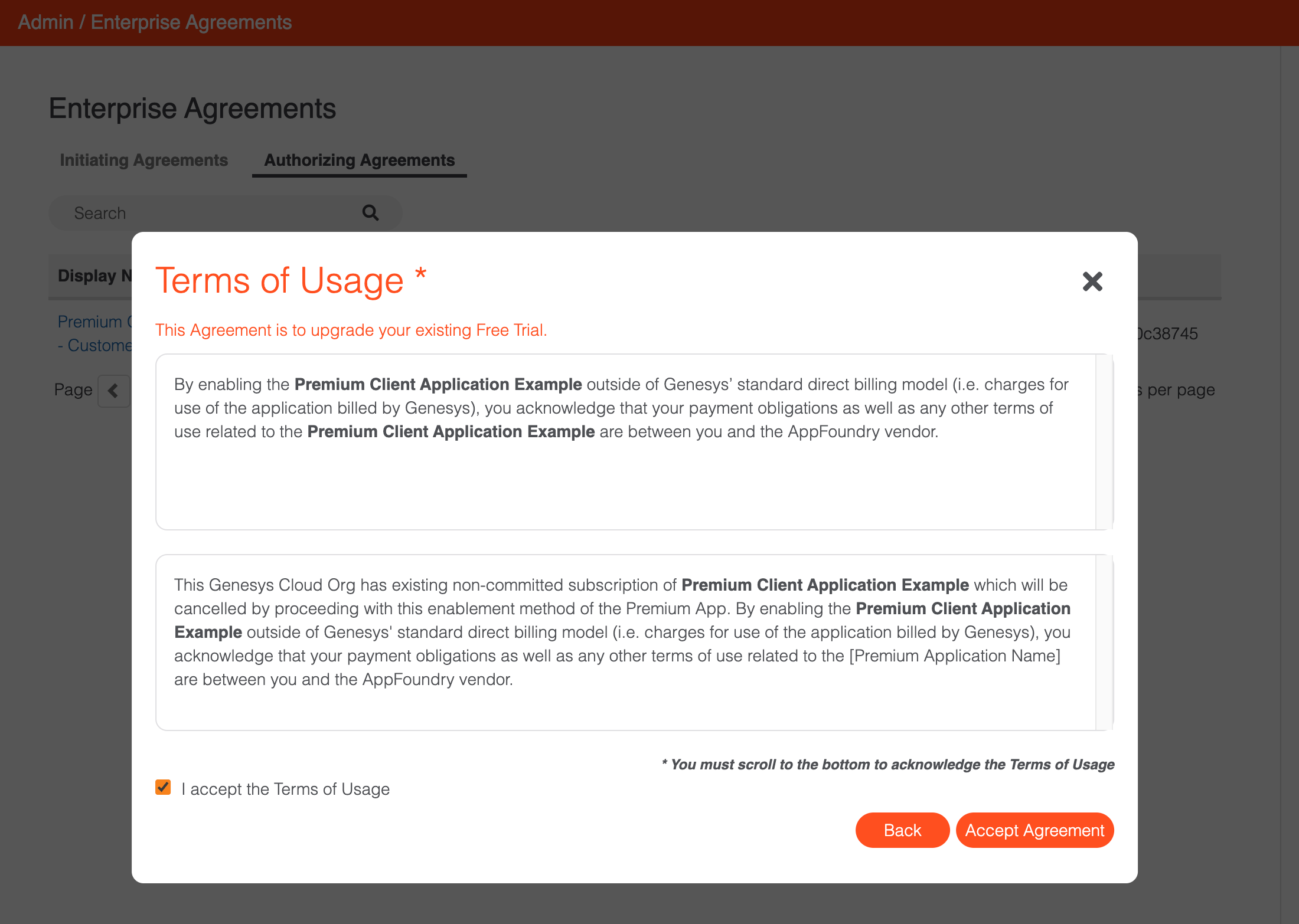 Terms of usage for free trial