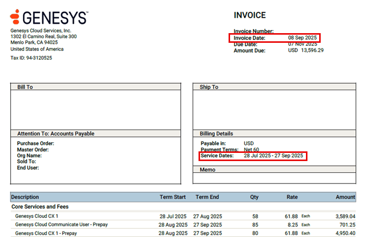 Invoice and Service Dates