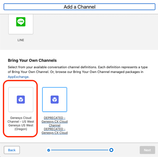 This image is a screenshot of adding a Messaging Channel in Salesforce.