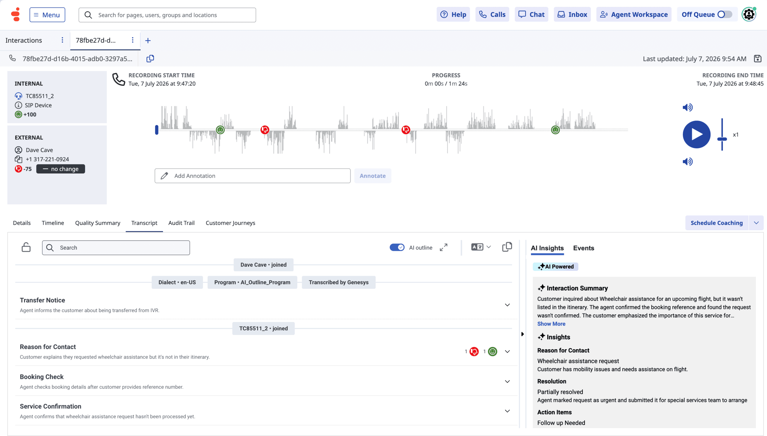 Work with a voice transcript