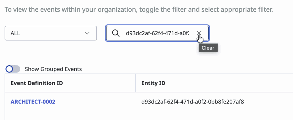 Click to enlarge. Entity ID filter drop-down on the Operational Console page