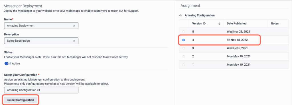 Click to enlarge. Messenger Deployment screen