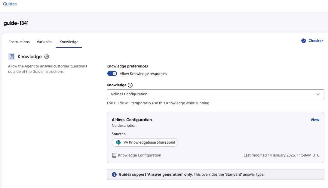 Click to enlarge. Knowledge tab in AI Studio Guides