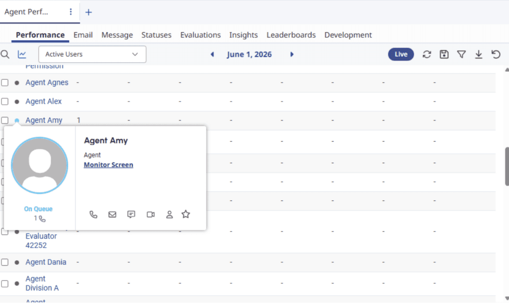Click to enlarge. Displays the agent-level screen monitoring.